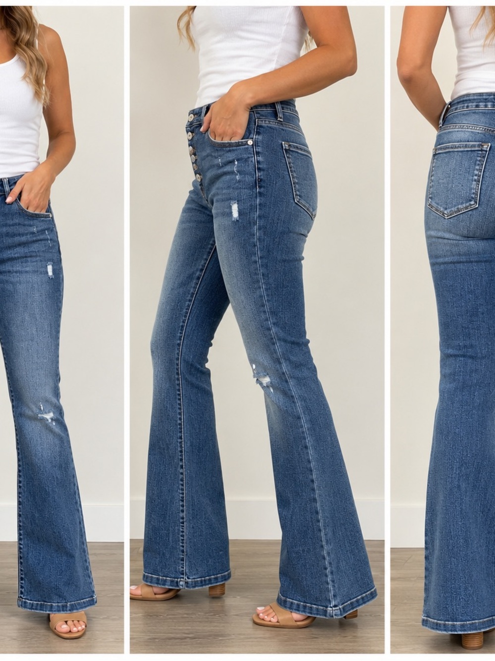 KanCan Petite Button Fly Flare Jeans Women’s Size 11/29 Medium Wash Stretch